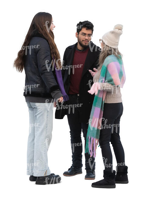group of three people in autumn standing and talking