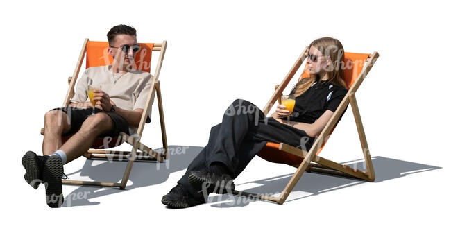 man and woman sitting on garden chairs and drinking juice