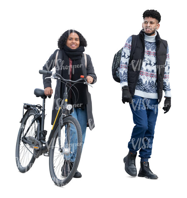 man and woman with a bike walking in autumn