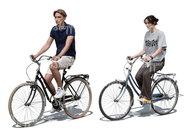 man and woman riding bikes