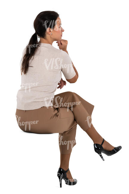 woman sitting and leaning on a table