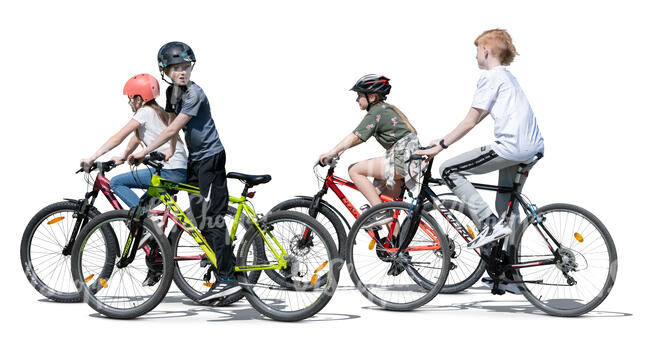 group of kids riding bikes