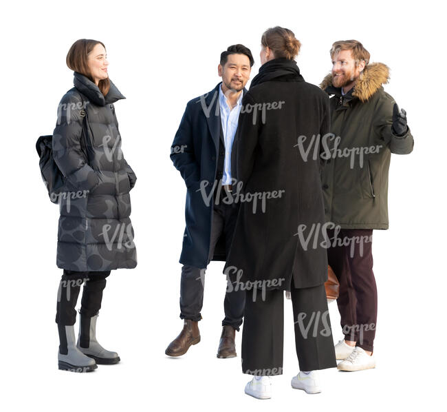 group of people in overcoats standing and talking