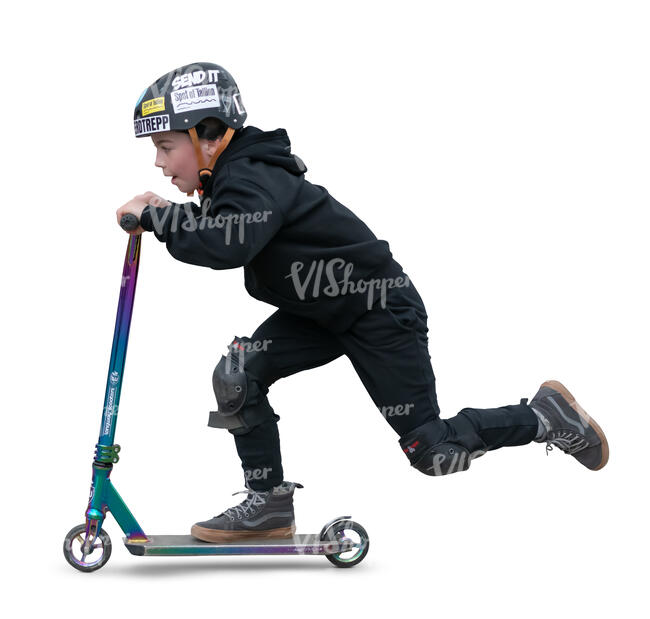 boy with a helmet riding a scooter