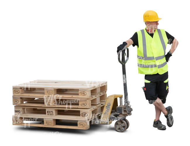 worker with a forklift and pallets