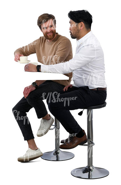 two men sitting in a bar and drinking coffee