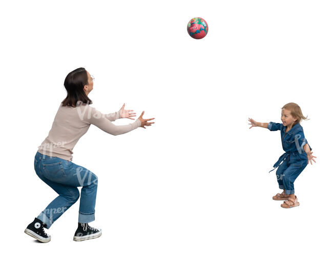 mother and daughter playing with ball