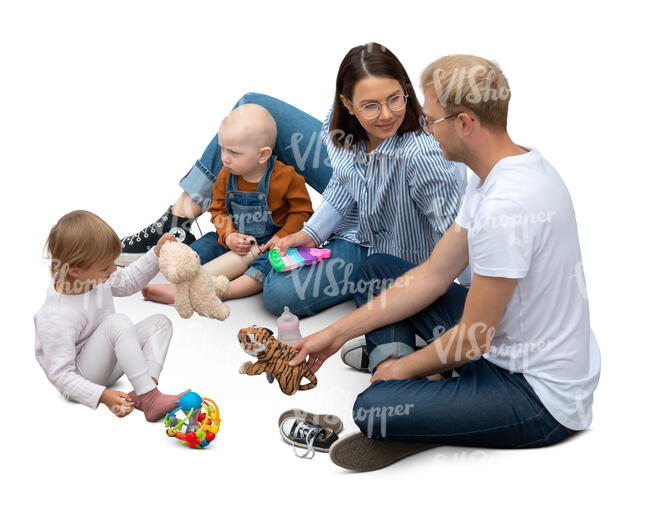 family with small kids playing on the floor