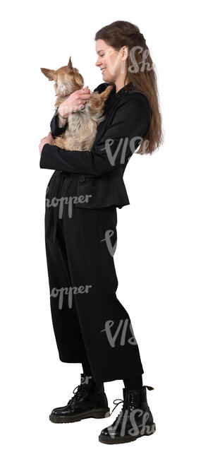 woman with small dog standing