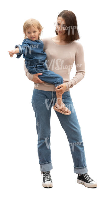 woman standing and holding her daughter