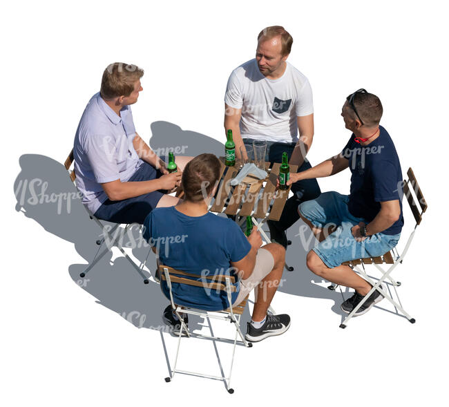 top view of four men sitting in a cafe