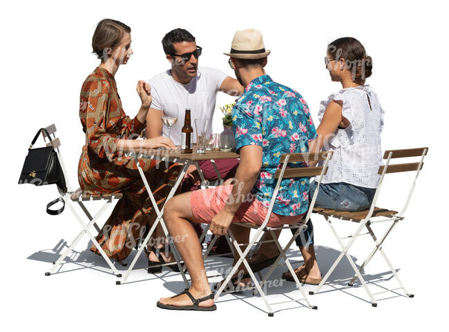 four people sitting in a an outdoor restaurant