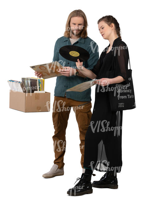 man and woman buying old records