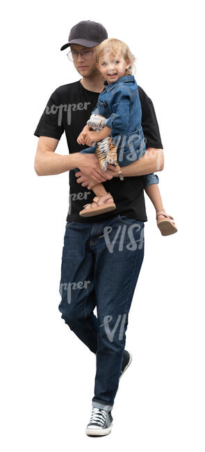 man walking and carrying his daughter
