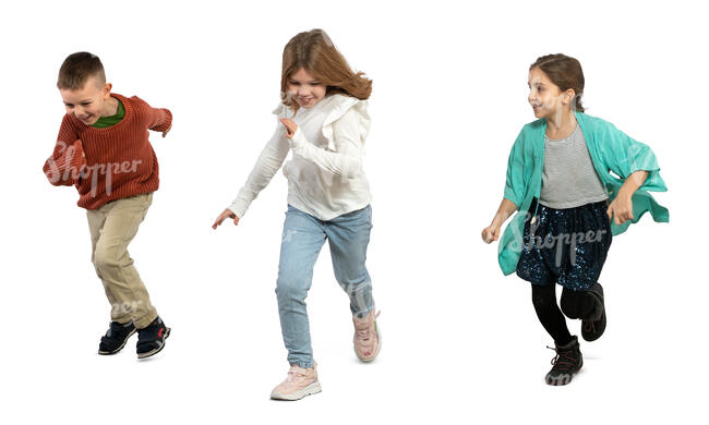 three cut out kids running