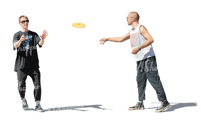 two guys playing frisbee