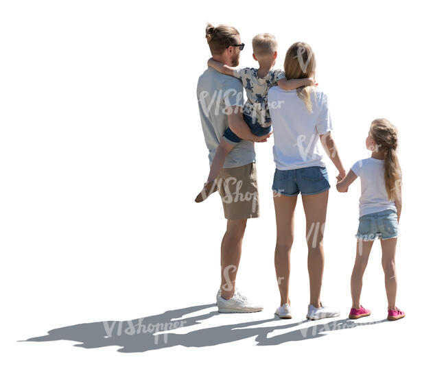 backlit family with two kids standing