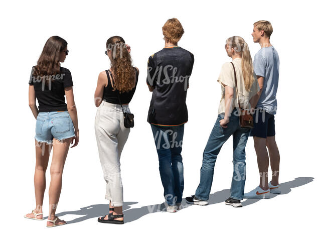 group of people standing outside and looking at things