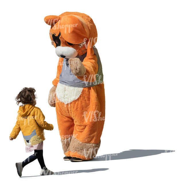 kid running towards a giant orange animal