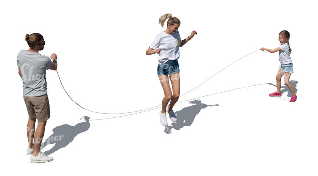 family playing with jump rope seen from above