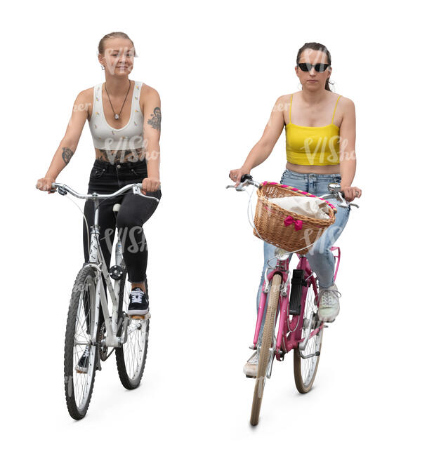 two young women riding bikes
