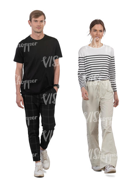 man and woman walking
