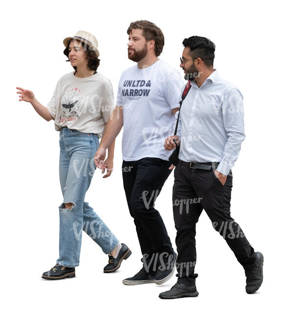 group of three people walking