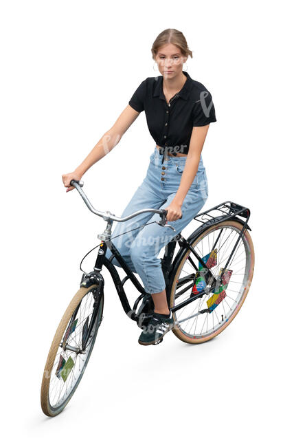 woman riding a bike seen from above
