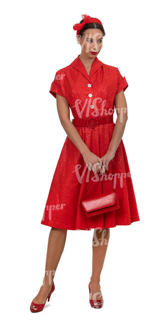 woman in a vintage red dress standing