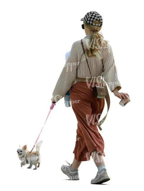 woman with a baby and a dog walking