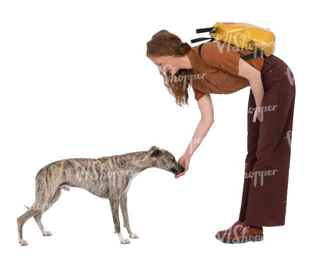cut out woman petting a dog
