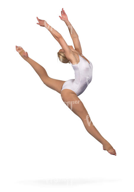 acrobat in white bodysuit jumping