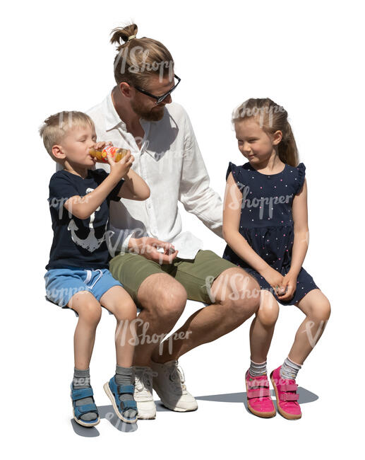 man with his two kids sitting