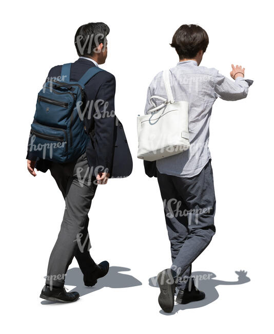 two asian men walking and talking