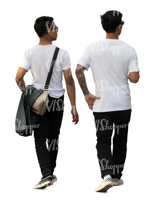 two asian men walking