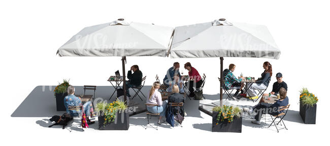 outdoor restaurant with parasols and people relaxing