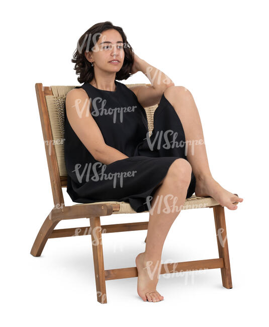 woman in a black dress sitting