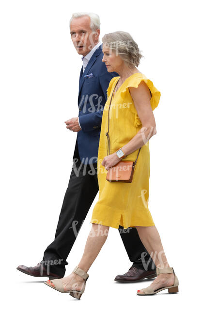 elderly couple in formal clothing walking