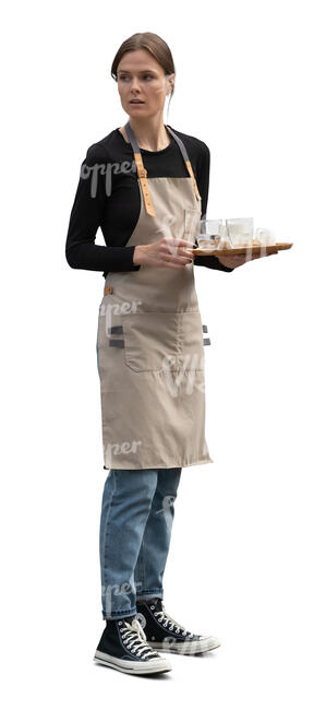 waitress with a tray standing