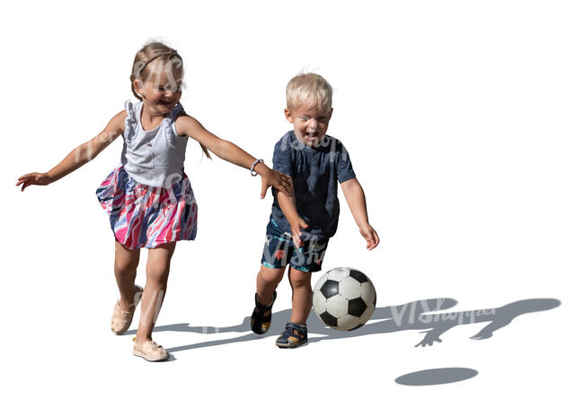 two kids playing with a ball