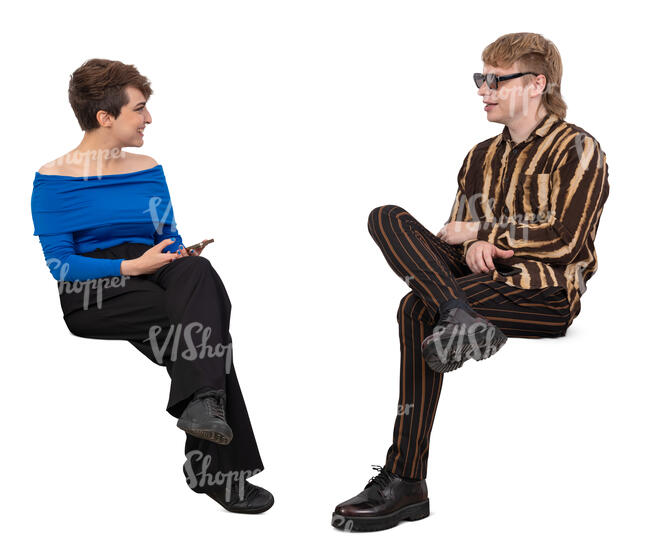 woman and a man sitting and talking