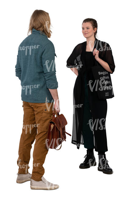 man and woman standing and talking