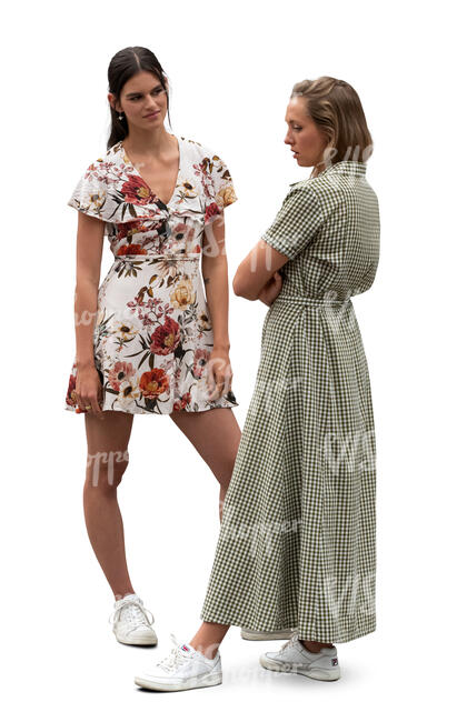 two women standing and talking