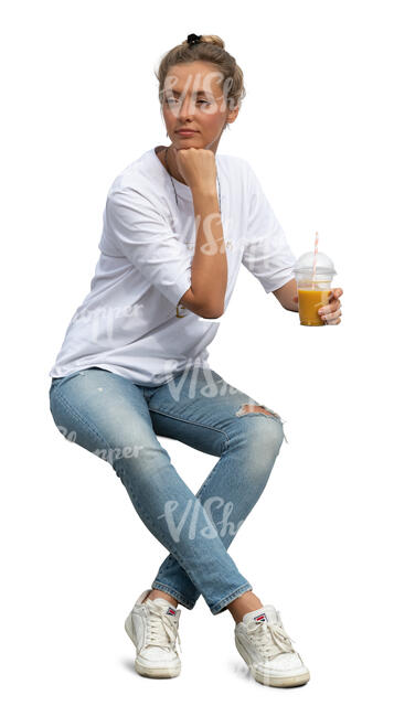 woman sitting and drinking juice