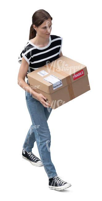 woman carrying a box seen from above