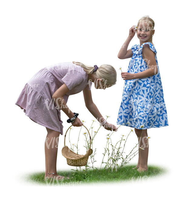 two girls picking flowers in the garden