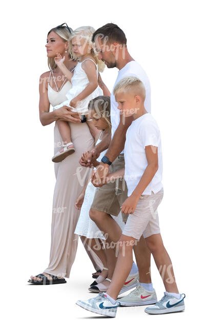 family with kids in summer walking together