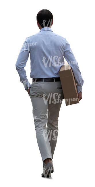 man with a carton box walking