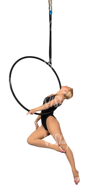 acrobat performing on an aerial hoop