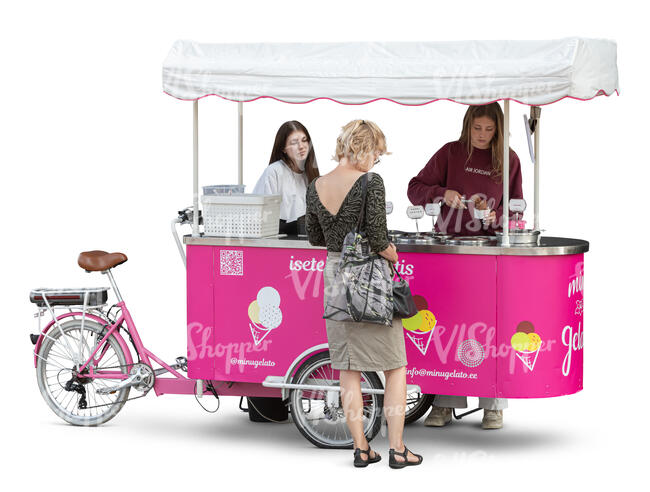 woman buying ice cream from an ice cream stand
